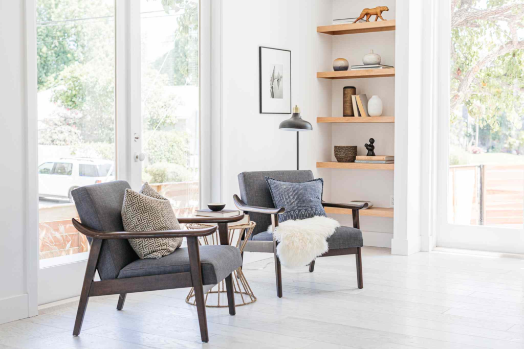 cozy wellness corner with reading chair and natural materials