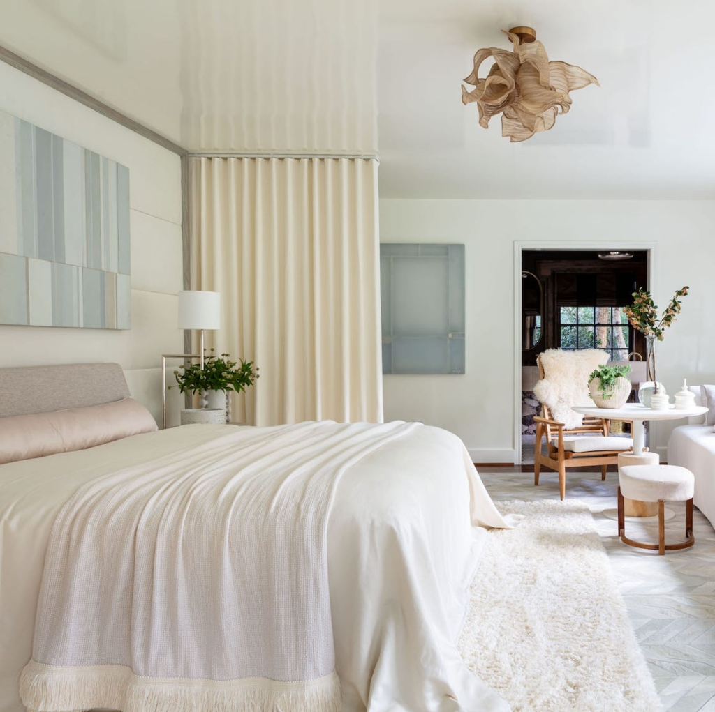 calm bedroom wellness design with soft lighting and plants