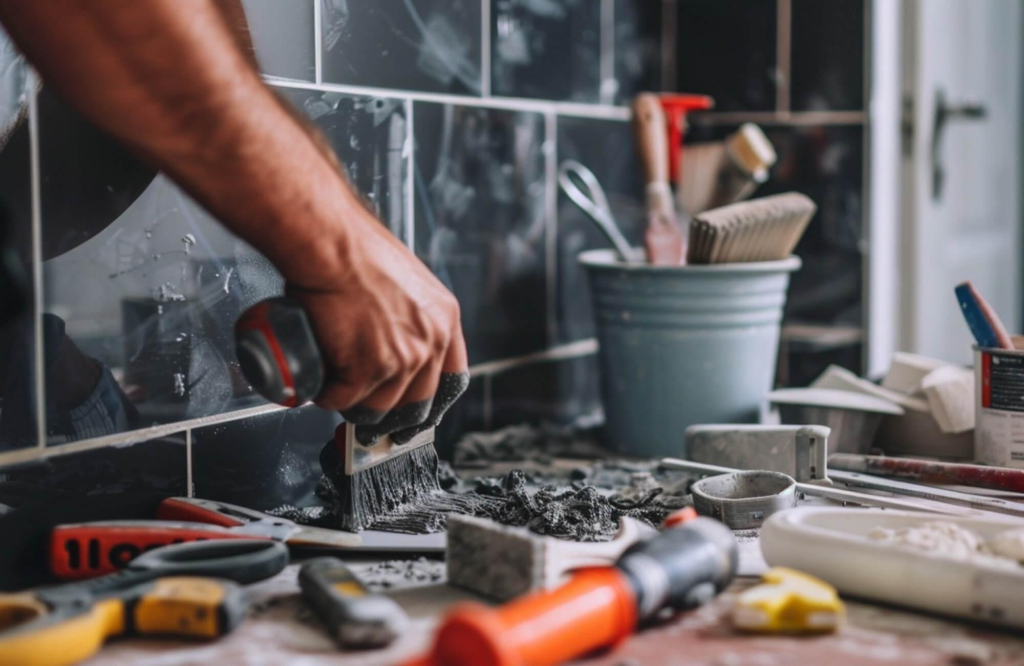 How to replace tile backsplash by removing old tiles using tools in a kitchen renovation