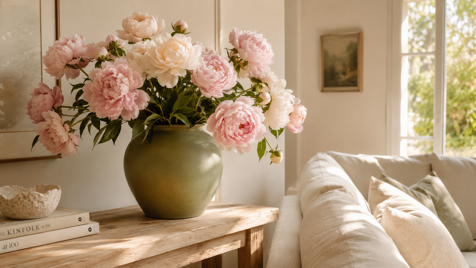 Flower arrangements styled in a warm home interior