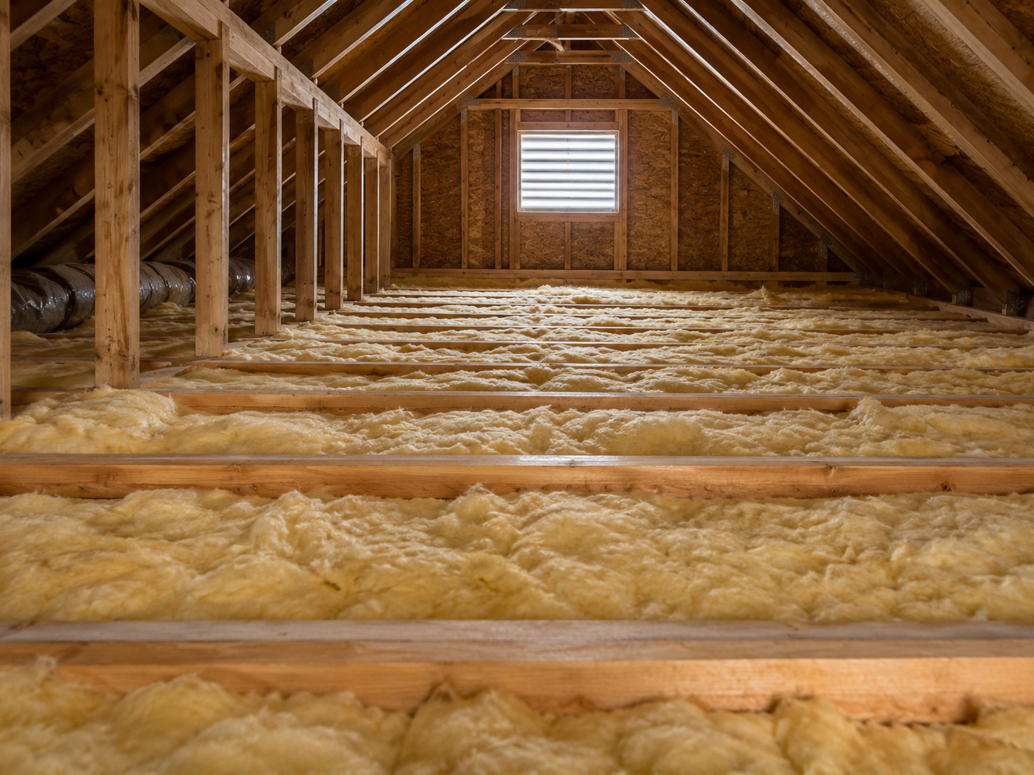 Fibreglass batt insulation installed between attic joists to improve summer energy efficiency