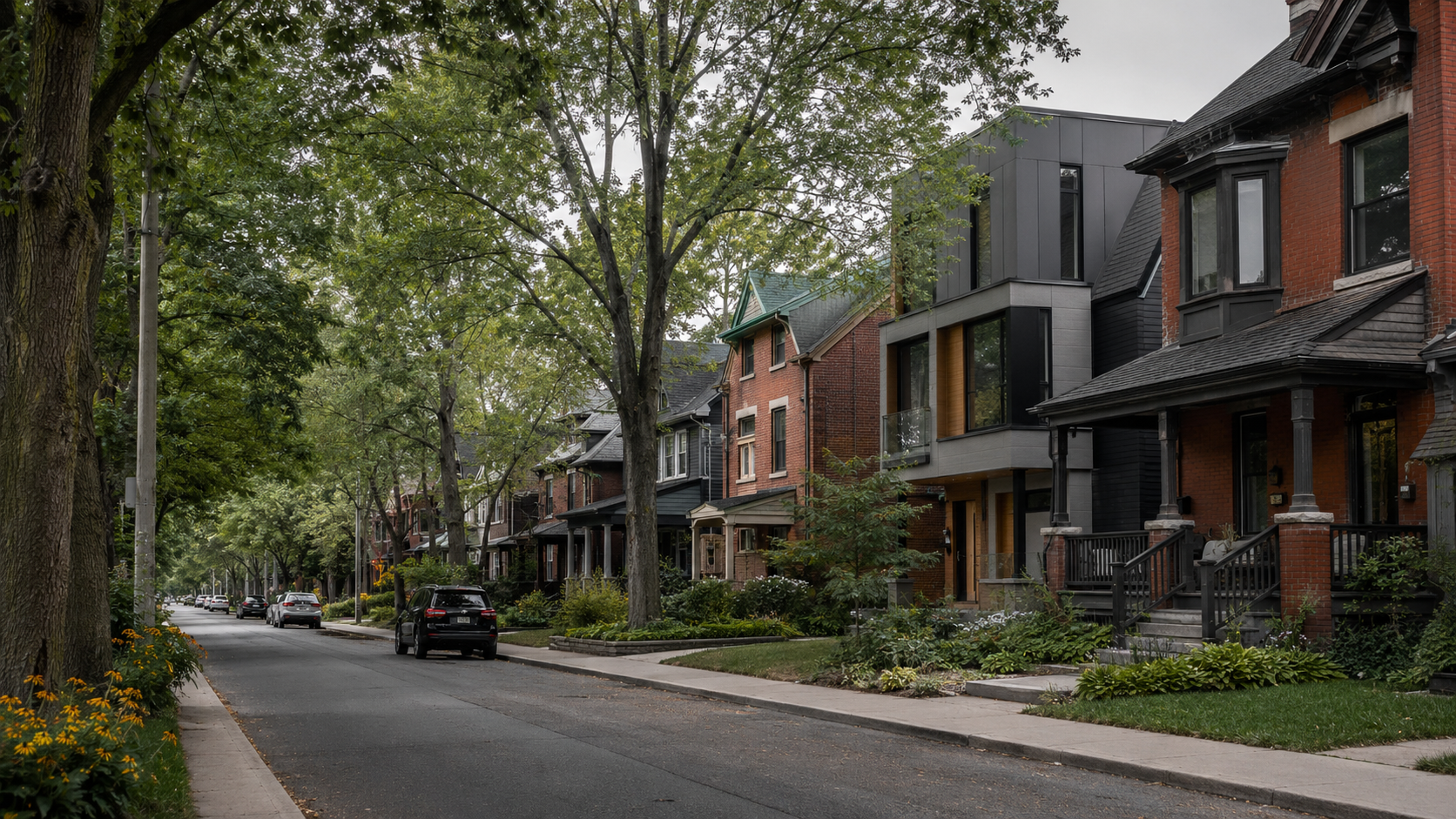 A quiet, stable Canadian residential streetscape reflecting the balanced July 2026 housing market