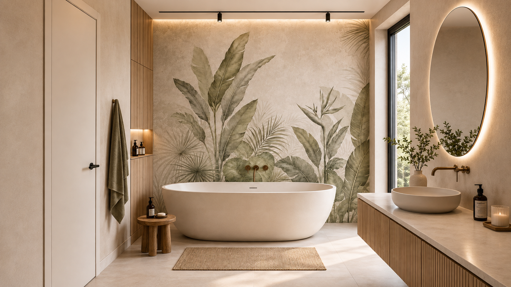 Botanical wall mural ideas for a spa-inspired bathroom
