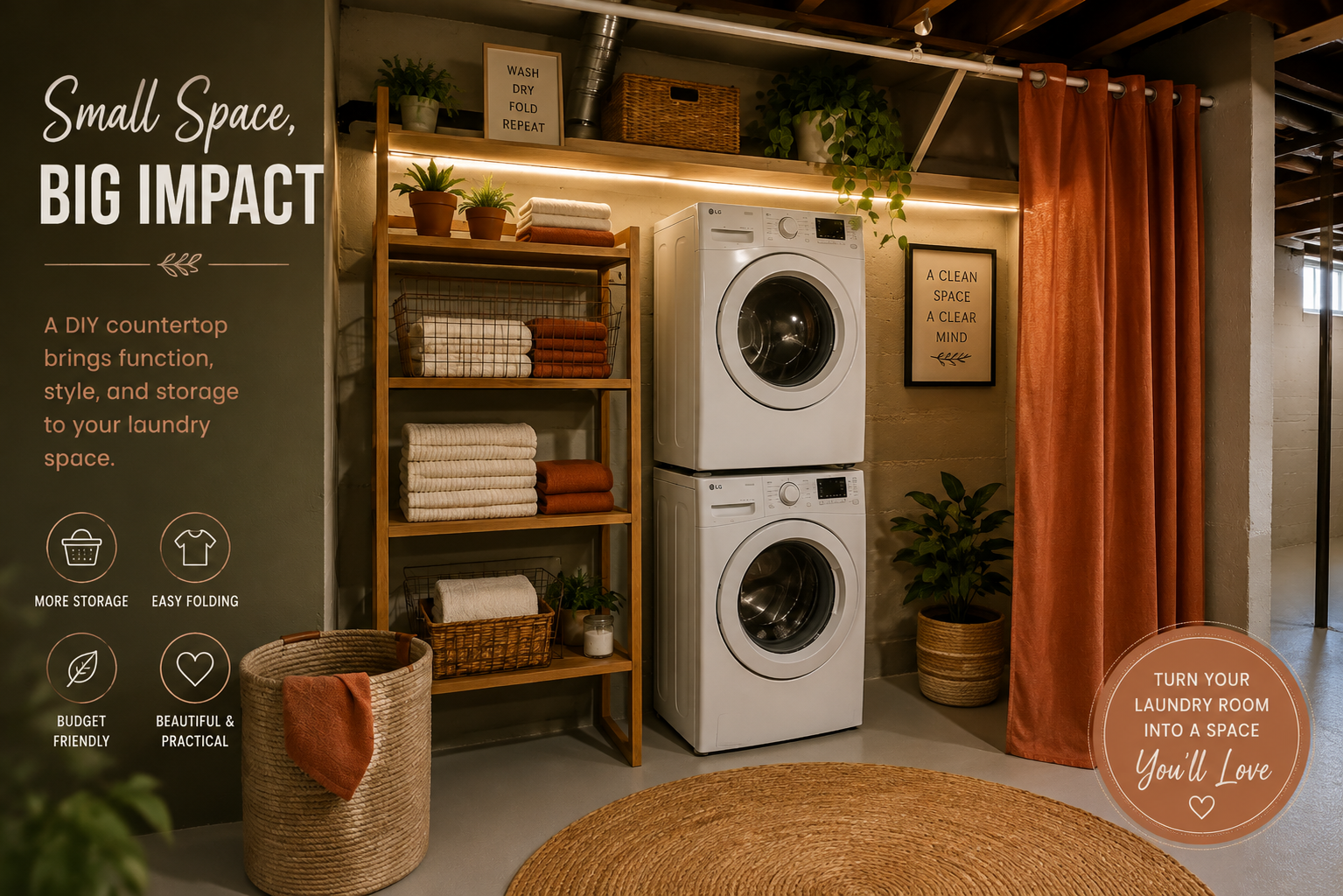 Budget-friendly unfinished basement laundry room makeover