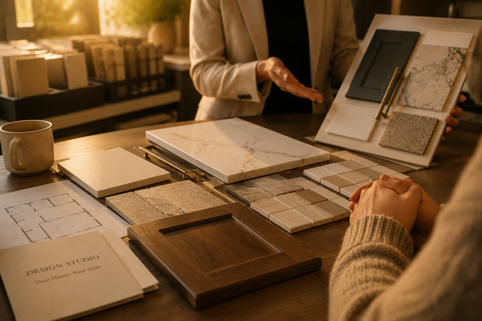 Homebuyer selecting finishes and upgrades at a pre-construction design studio appointment
