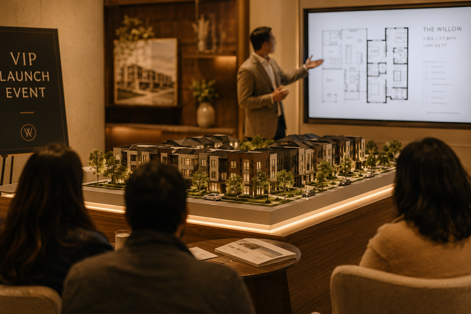 Builder sales presentation during a pre-construction VIP launch event